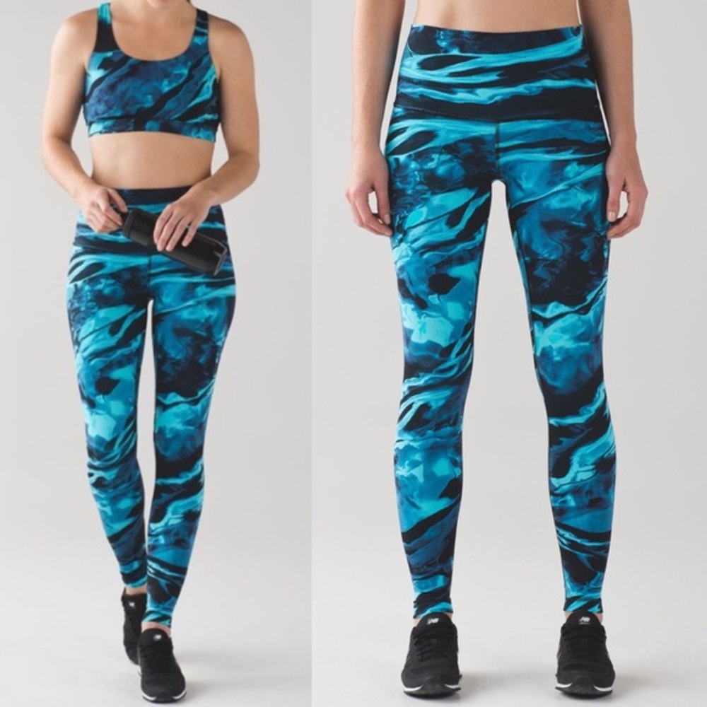 Lululemon Hi-Rise Black and Blue Marble Print